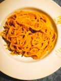 Spaghetti zucca con pancetta e robiola