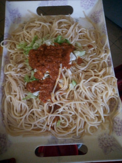 A picture of Plain spaghetti and stew.