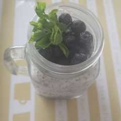 A picture of Blueberries and chia seeds pudding #berrybonanza.