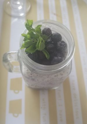 A picture of Blueberries and chia seeds pudding #berrybonanza.