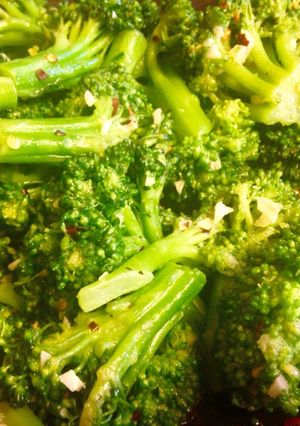 A picture of Sautéed Broccoli with garlic and red pepper flakes .