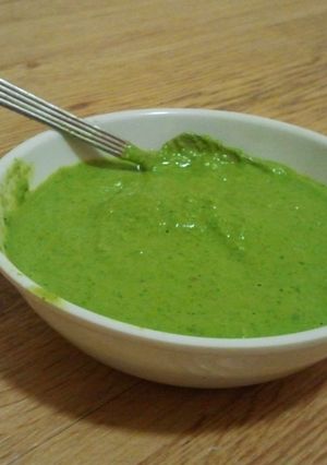 A picture of Green Chutney (Coriander flavored Sauce).