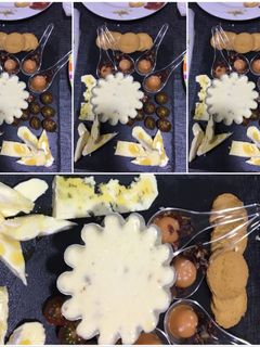 Una foto de Flan de quesos🧀 con thermomix y aperitivo de gazpacho con jamón de jabugo🐖