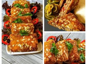 Indiai fűszeres hússal töltött rántott palacsinta cukkinispagettivel joghurtos mártás gluténmentesen recept fotója