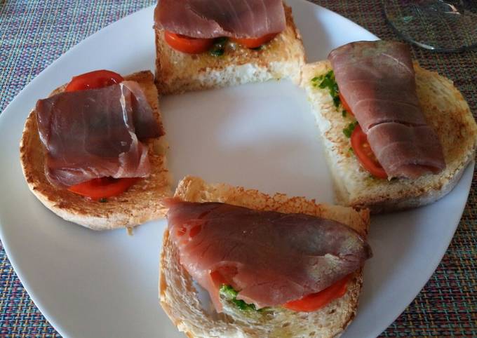 Recipe of Jamie Oliver Bruschetta with salsa verde and smoked tuna