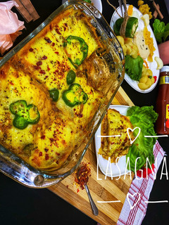 A picture of Leftover dum keema lasagna.