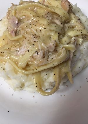 A picture of Cream of chicken noodle over mashed potatoes#mycookbook.