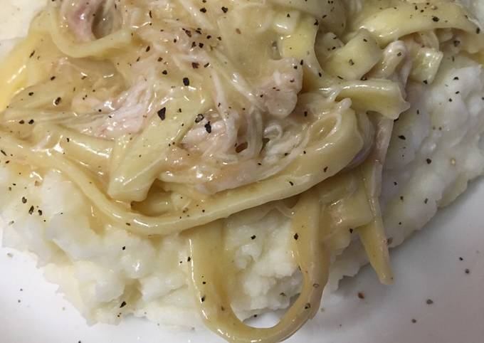 Step-by-Step Guide to Prepare Homemade Cream of chicken noodle over mashed potatoes #mycookbook