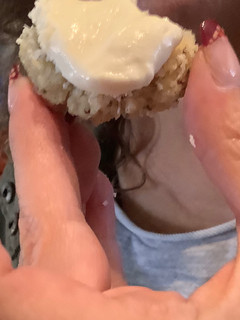 A picture of Healthy Lemon Coconut Cookies w/ Maple Cream Cheese Frosting.
