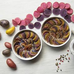 A picture of Coconut Scalloped Tri-Color Potatoes.