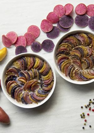 A picture of Coconut Scalloped Tri-Color Potatoes.
