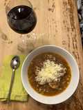 Onion soup with chicken meatballs