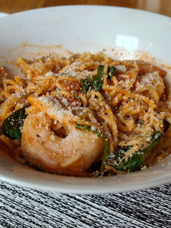A picture of Leftover Spaghetti with Shrimp and Vodka Sauce.
