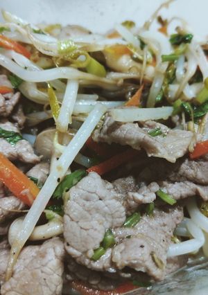 豆芽菜拌炒肉片︳簡單快速便當菜 的食譜成品照片