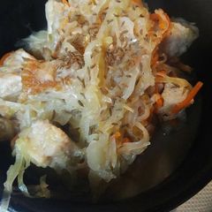 A picture of Sweet and Sour Pork and cabbage.