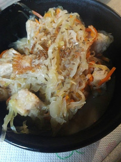 A picture of Sweet and Sour Pork and cabbage.