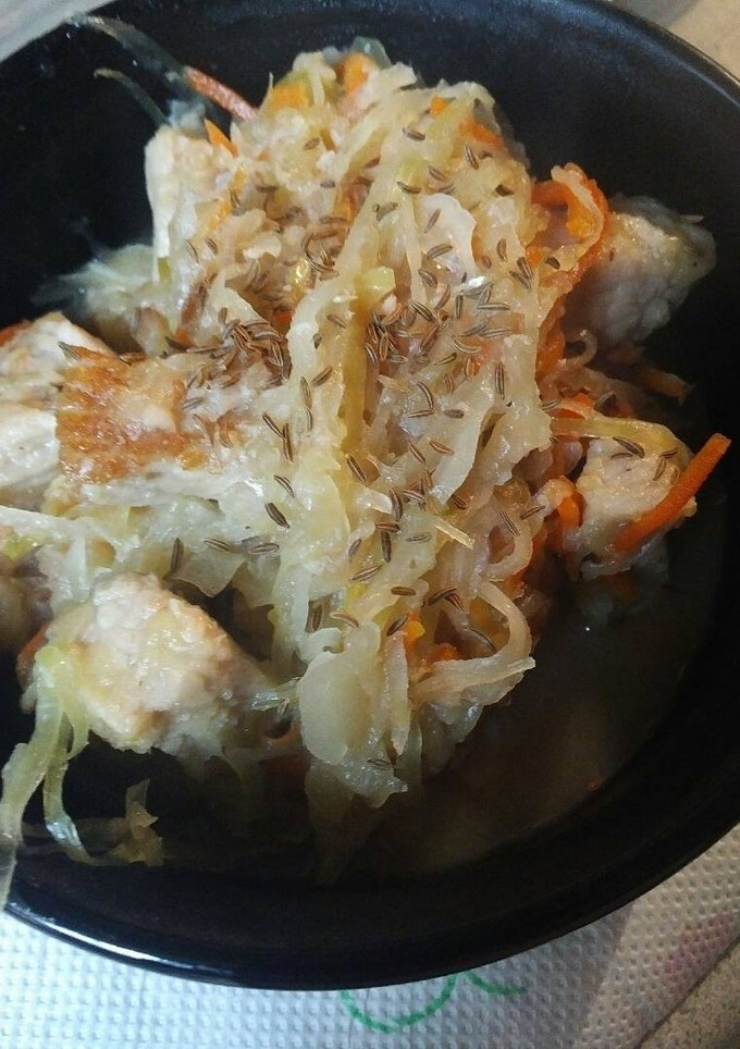 A picture of Sweet and Sour Pork and cabbage.