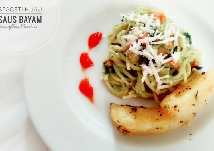 Resep Spageti Hijau Saus Bayam 🍝🍝 yang Menggugah Selera