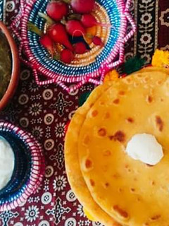 A picture of Sarson ka saag Makai ki roti homemade dahi. #Defence Day 3.