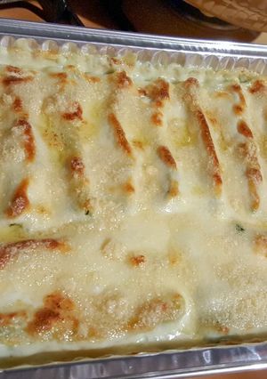 A picture of Cannelloni with Ricotta, Spinach, and Porcini Mushrooms.