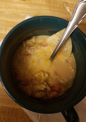 A picture of Creamy Fire Roasted White Bean Chicken Chili.