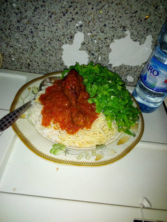 A picture of White rice and stew.