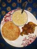 Aloo Gobi Sabzi with Poori and Raita