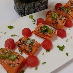 A picture of Watermelon khandvi.