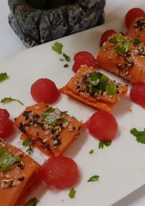 A picture of Watermelon khandvi.