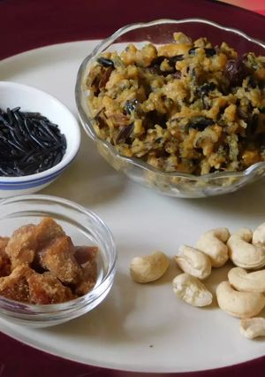 A picture of Black is delicious, Black rice pudding in Iyangar style.