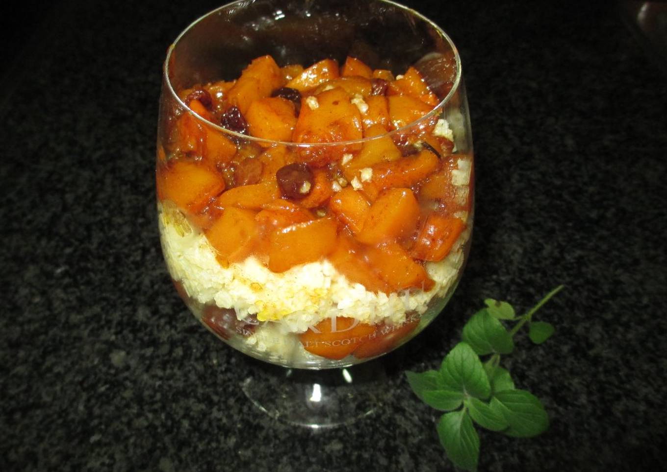 Copa con mermelada de calabaza al canela y arroz integral