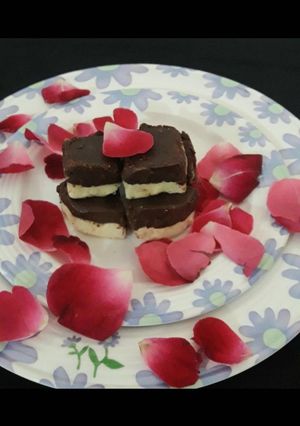 A picture of Halwai style TWO LAYER CHOCOLATE BURFI.