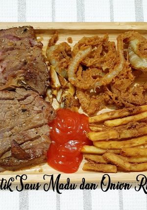 Foto resep 187. Bistik Sapi dengan Saus Madu dan Onion Rings