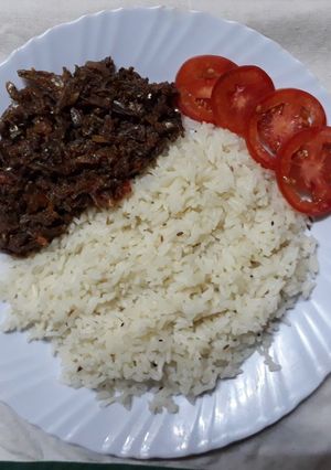 A picture of Wet Fry Omena with Cummin Rice#myvalentinesrecipecontest#.