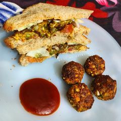 A picture of Sprouted Moong Dal Mini Cutlets and Sandwiches.