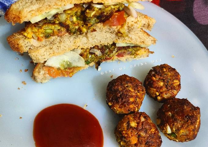 Sprouted Moong Dal Mini Cutlets and Sandwiches