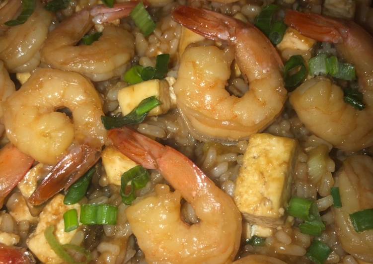 Easiest Way to Make Super Quick Homemade Honey garlic shrimp &amp; tofu with rice