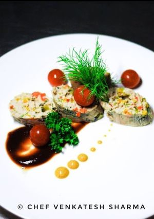 A picture of Chicken Roulade with lemon mustard sauce.
