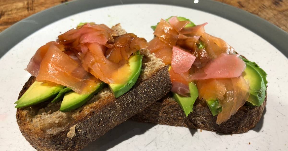 Smoked salmon, gari and avocado on lightly toasted wholemeal sourdough ...