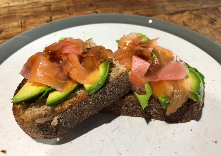 Easiest Way to Prepare Award-winning Smoked salmon, gari and avocado on lightly toasted wholemeal sourdough