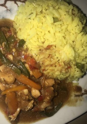 A picture of Rice with chicken X vegetable stirfry #ramadancontest.
