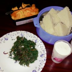 A picture of Ugali kale with maziwa mala.