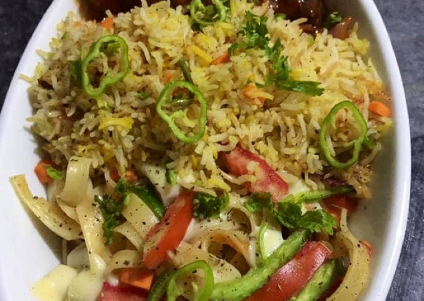Egg fried rice with vegetables manchurian