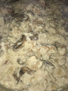 A picture of Spicy turkey sausage mushroom and rice skillet.