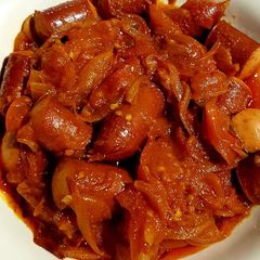Smoked Sausage in tomato chutney A picture of Smoked Sausage in tomato chutney.