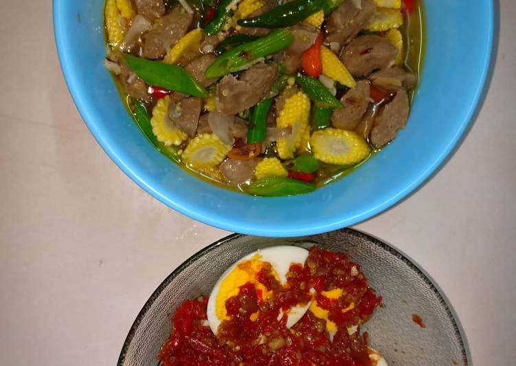 Tumis buncis,putren,bakso