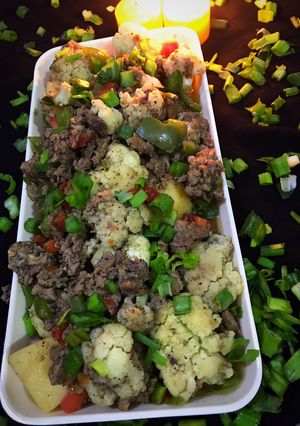 A picture of Chinese style Qeema veggies.