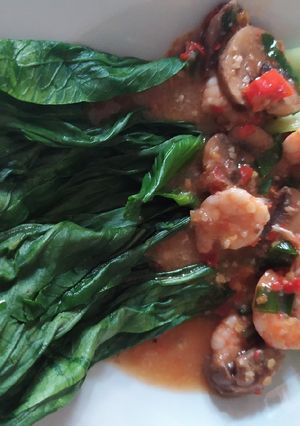 Foto resep Pokcoy siram jamur saus tiram