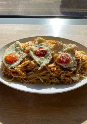 A picture of Egg and cheese spaghetti.