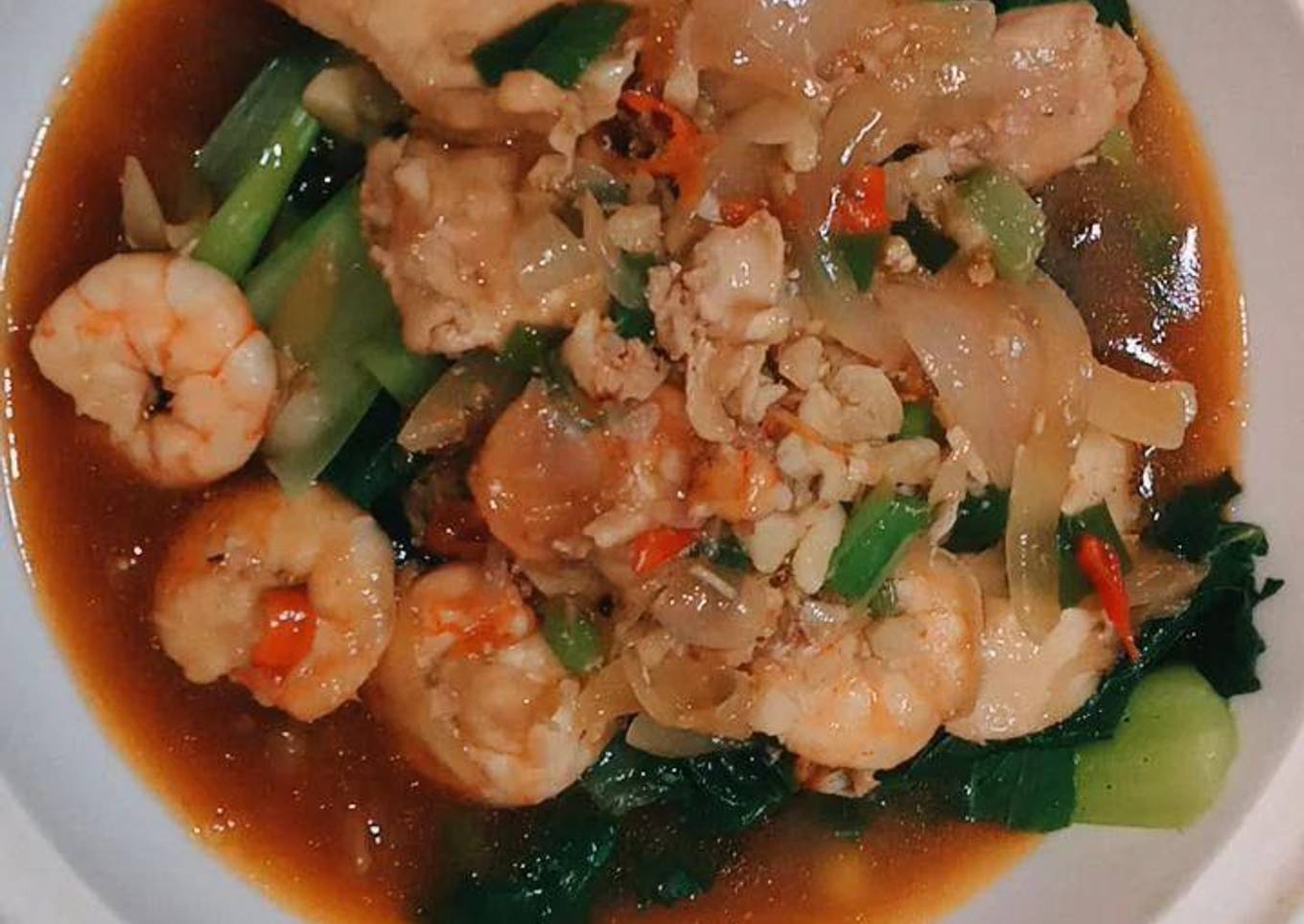 Tumis pakcoy dengan udang